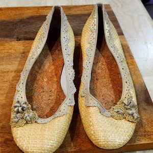 Delman Leather and Raffia flats 9 1/2